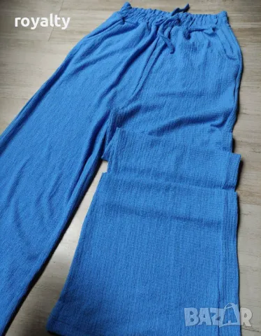Син дамски панталон с лен, снимка 2 - Спортни екипи - 49485269
