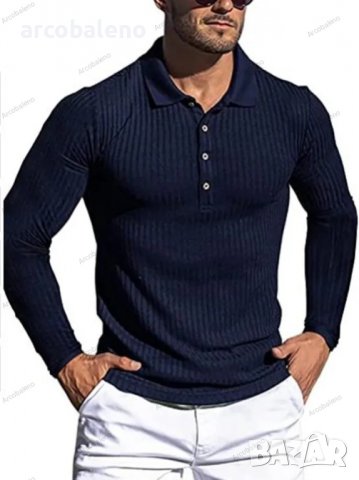 Нова мъжка блуза с висока еластична вертикална лента с дълъг ръкав, 8цвята - 023, снимка 2 - Блузи - 39800252