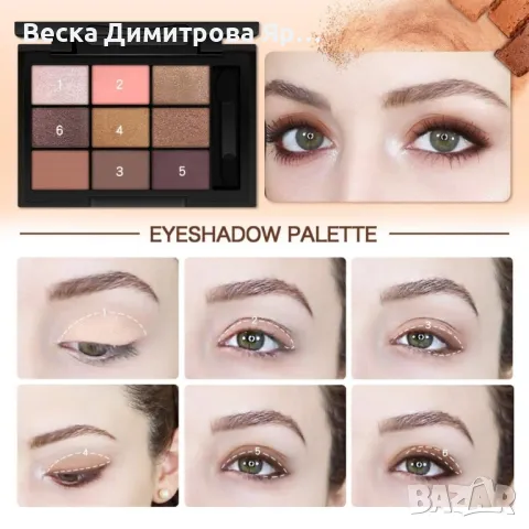 Симфония от 9 дълготрайни водоустойчиви цвята сенки за очи четири модела HZS119, снимка 7 - Козметика за лице - 47726914