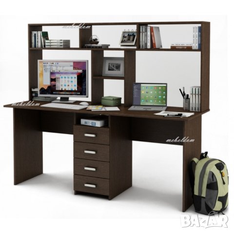 Бюро 175см. за двама с надстройка и 4 чекмеджета(код-1101), снимка 3 - Бюра - 40955000