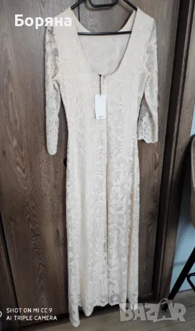 Mango нова с етикет дълга рокля екрю дантела, снимка 8 - Рокли - 49075917