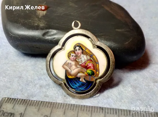 Старинна ЕМАЙЛИРАНА СРЕБЪРНА ИКОНКА ХУДОЖЕСТВЕНА РЪЧНА ИЗРАБОТКА РИСУВАНА ВИСОКА ПРОБА СРЕБРО 26466