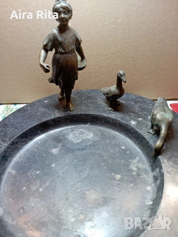 декоративен мраморен съд, със бронзови фигури., снимка 2 - Антикварни и старинни предмети - 53724322