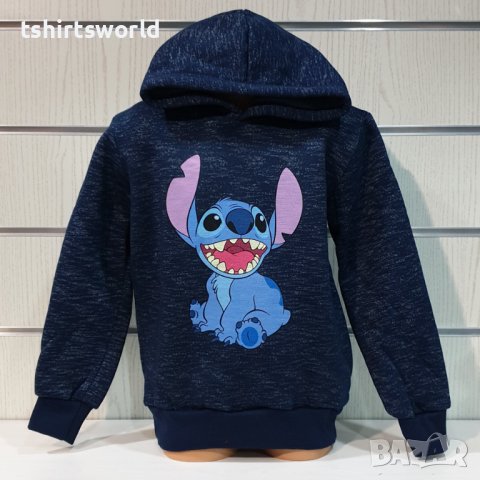 Нов детски суичър с дигитален печат Стич (Stitch) в цвят тъмносин меланж