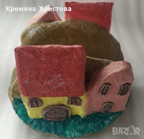 Салфетник с декорация от къщички , снимка 3 - Декорация за дома - 49892921