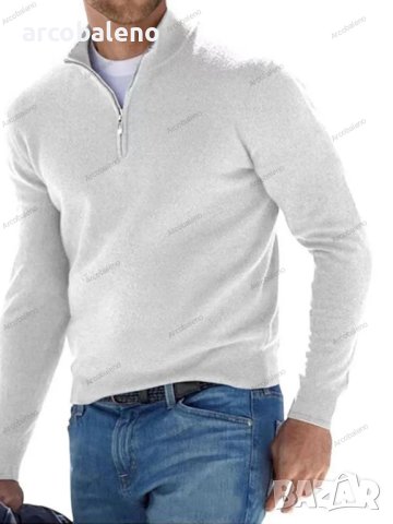 Топ мъжки ежедневен пуловер с V-образно деколте и цип, 10цвята - 023, снимка 5 - Пуловери - 39111155