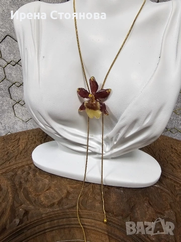 Колие с естествен цвят на мини орхидея. , снимка 7 - Колиета, медальони, синджири - 53614060