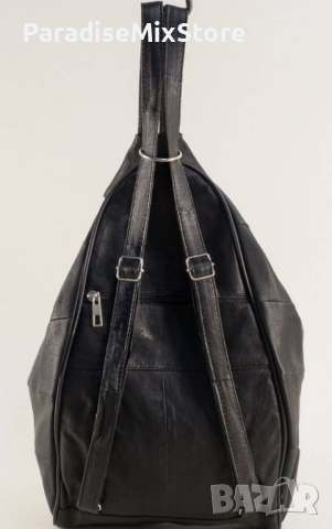 Модерна дамска черна раница с ципове от естествена кожа 37х23 см., снимка 4 - Раници - 44735932