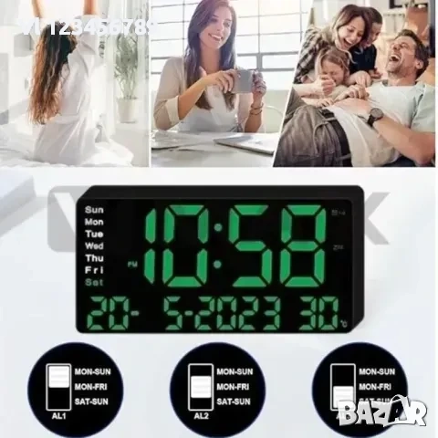 Стенен часовник/календар, термометър и др/ със зелена светлина