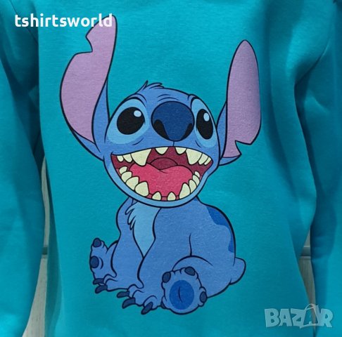 Нов мъжки суичър с дигитален печат Стич (Stitch) в зелен цвят, снимка 2 - Суичъри - 38906924