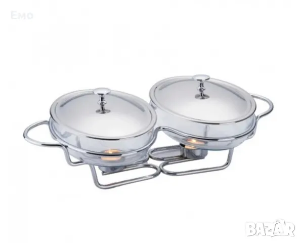 Съд за затопляне Bohmann, 2x1.5л. Двоен, Овал, 2 Свещи, Стоманен капак, Стъкло, Инокс, снимка 2 - Съдове за готвене - 47922759