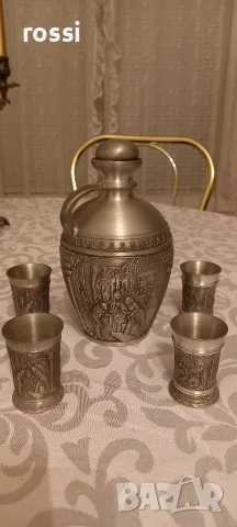 Немски комплект от калай за ракия, греяна ракия, шотове. Неизползван., снимка 3 - Антикварни и старинни предмети - 56228060
