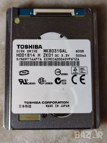 Хард диск Toshiba 80 GB, Япония. 