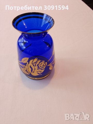 Синя и златна кристална стъклена ваза Бохемия, снимка 10 - Други ценни предмети - 41147891