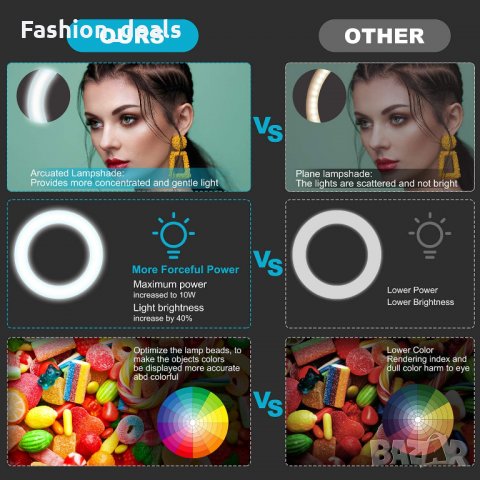 Ринг Светлина със стойка и държач за телефон за грим / фотография, снимка 6 - Друга електроника - 33778530
