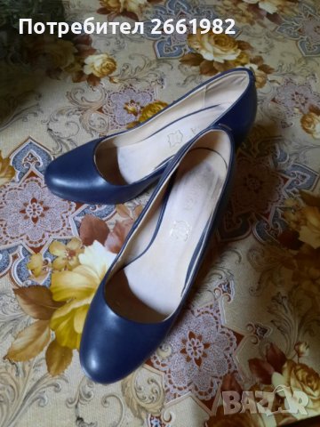 Тъмносини обувки на ток - естествена кожа, снимка 2 - Дамски ежедневни обувки - 42241353