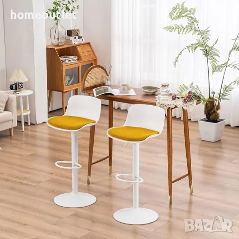 Висококачествени бар столове с регулируема височина, к-т от 2бр EUYY102-KS-1909WH-YW, снимка 5 - Столове - 48021616