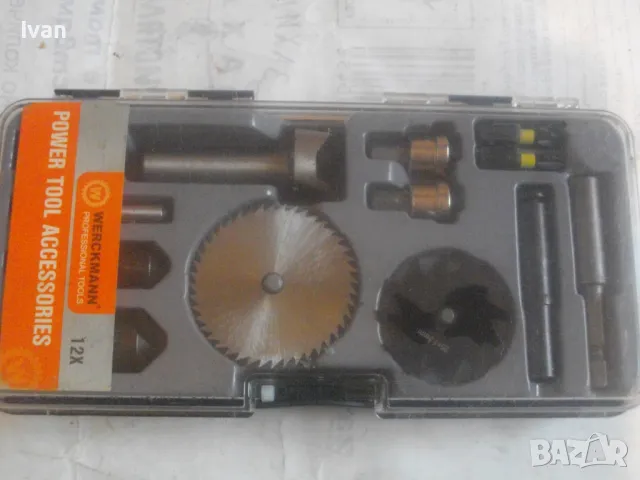 НОВ КОМПЛЕКТ ЗА РАБОТА С ГИПСОКАРТОН 12 ЧАСТИ АКСЕСОАРИ ФРЕЗЕРИ АДАПТЕРИ ДИСКОВЕ БИТОВЕ WERKMANN, снимка 2 - Други инструменти - 49775446