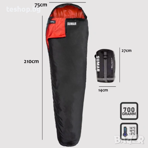 Спален чувал SUMAR, 210 X 75 см, снимка 2 - Палатки - 53775921