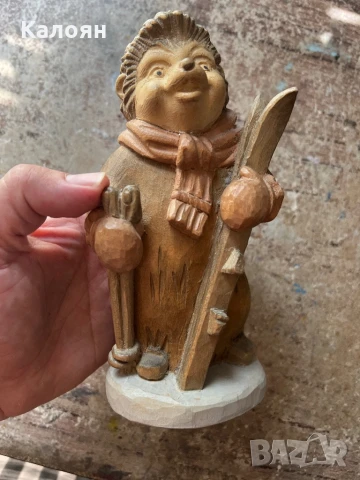 Таралеж фигурка дървена ръчно правена ГДР , снимка 3 - Декорация за дома - 51169644