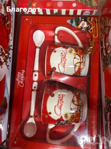 Комплект от 2 керамични чаши с лъжица, коледна тематика, опаковани в подходяща кутия, снимка 9 - Чаши - 52411154