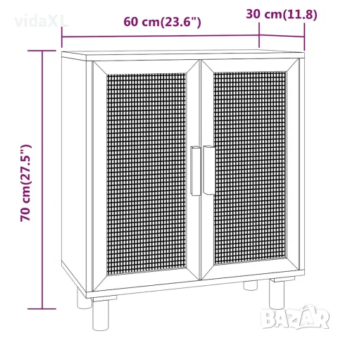vidaXL Сайдборд, кафяв, 60x30x70 см, бор масив и естествен ратан, снимка 8 - Бюфети - 56147098