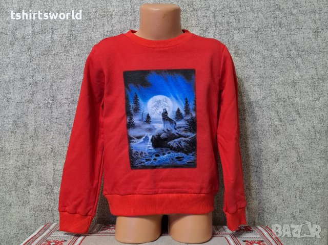 Нова детска ватирана блуза с дълъг ръкав Вълк, Пълнолуние, Серия вълци, снимка 3 - Детски Блузи и туники - 38861453