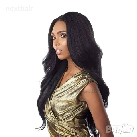 Дълга черна синтетична перука 75 см с Lace Front 13×4
