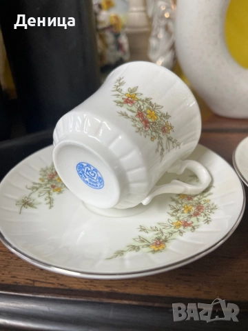 Видински костен порцелан За късо кафенце—90 мл 6 сета в оригинална кутия, сребърен кант , снимка 4 - Сервизи - 52150786