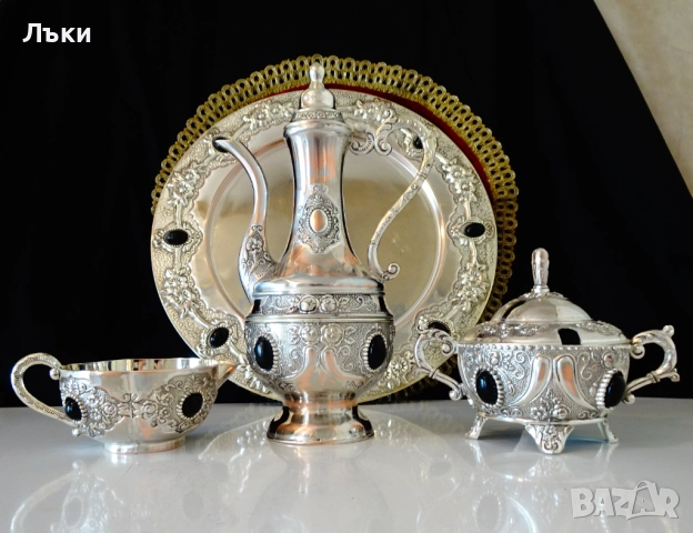 Посребрена поднос,рози,оникс 31 см. , снимка 4 - Антикварни и старинни предмети - 51781326