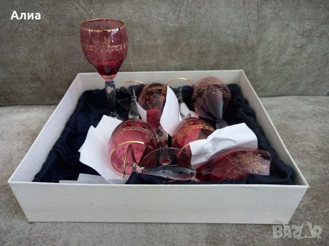 Гравирани чаши цветно стъкло за вино 6 бр., снимка 8 - Чаши - 40448334