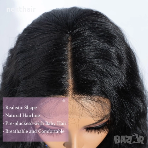 Лейс фронт перука – Черна на вълни, 75 см,  Синтетична, снимка 3 - Аксесоари за коса - 52459481