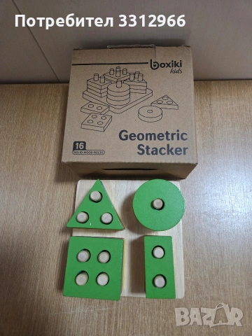 Дървена игра за нанизване - Геометрични фигури, снимка 2 - Образователни игри - 53780078