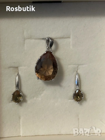 Сребърен комплект обици и медальон със Султанит , снимка 8 - Бижутерийни комплекти - 53260437