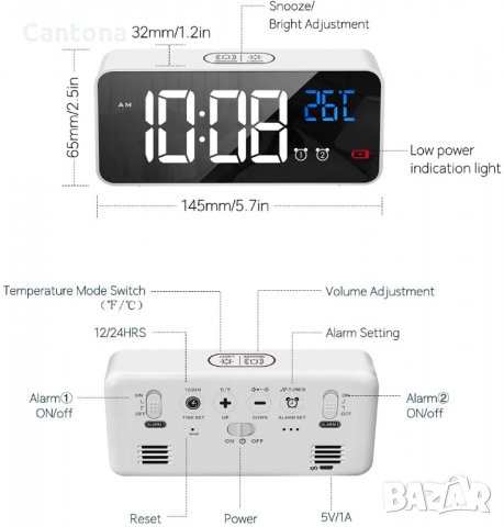 LED будилник, температура, акумулатор, Snooze, регулируема сила на звука и яркост, 13 мелодии, снимка 5 - Друга електроника - 33881668
