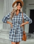 Едноредна модна дамска карирана рокля, 2цвята , снимка 7