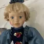 Порцеланова кукла като ново, винтидж сини сатенени дрехи, снимка 9