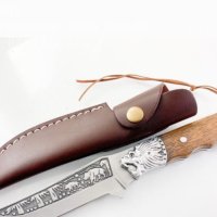 Богато двустранно гравиран ловен нож с  лъв 130х255, снимка 3 - Ножове - 40769717