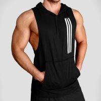 Мъжки спортни фитнес потници за тренировка с качулка - черни, снимка 2 - Спортни дрехи, екипи - 41081335