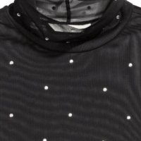 Черна блуза от тюл със сребристи камъчета и с поло-яка, снимка 3 - Ризи - 39690386