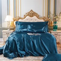 Комплект Спално бельо от Сатен в Цвят Морско Синьо, снимка 1 - Спално бельо - 42131683