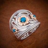 Винтидж-пръстен "Тюркоазени цветя", снимка 1 - Пръстени - 35186907