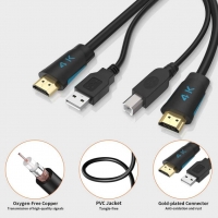 4К HDMI USB2.0 Combo Cable, 4K@60Hz, висок динамичен обхват (HDR) за KVM - 150 см, снимка 3 - Кабели и адаптери - 36063606