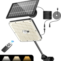 Mexllex 163LED охранителна лампа с отделен соларен панел, сензор за движение, USB,IP65, дистанционно, снимка 1 - Соларни лампи - 44762682