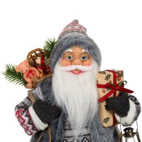 Дядо Коледа с фенер и подаръци, Сив костюм, 46см, снимка 3 - Декорация за дома - 42719789