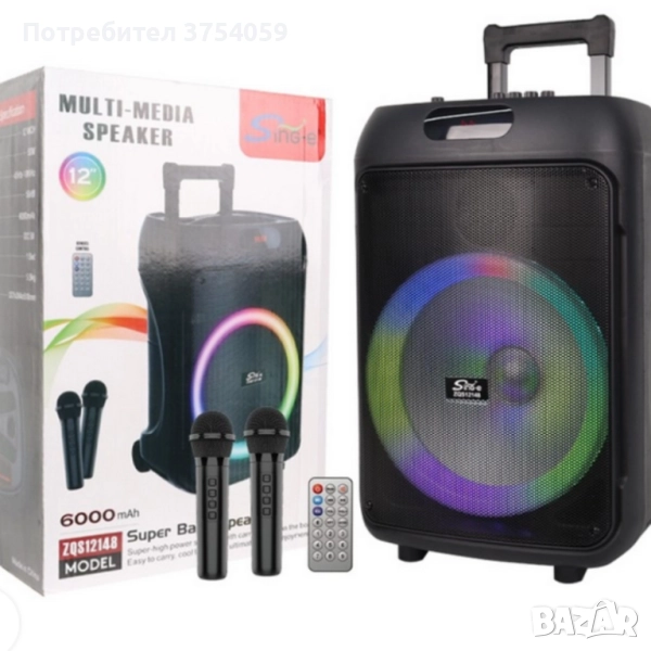 Преносима караоке тонколона Sing-e (12") с мощен бас, снимка 1