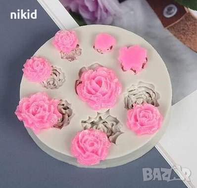 8 рози роза цветя силиконов молд форма декорация торта фондан, снимка 1