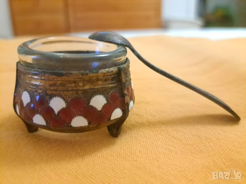  Ретро солничка/захарничка с лъжичка , снимка 1