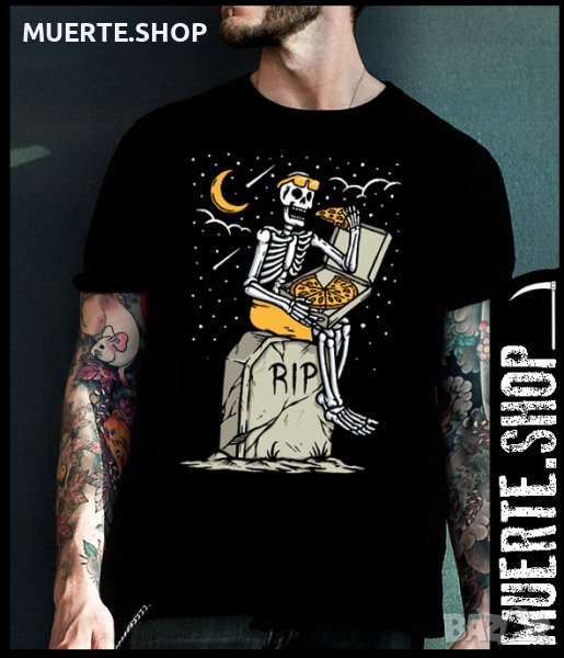 Черна тениска с щампа RIP PIZZA TASTE, снимка 1