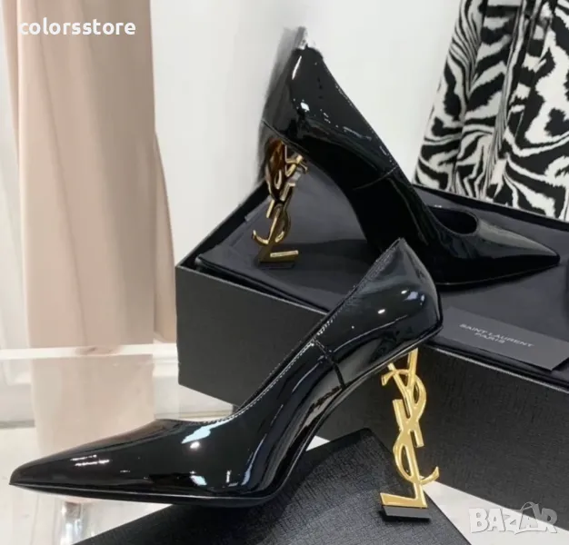 Обувки на ток - черен лак със златист ток - Y1L, снимка 1